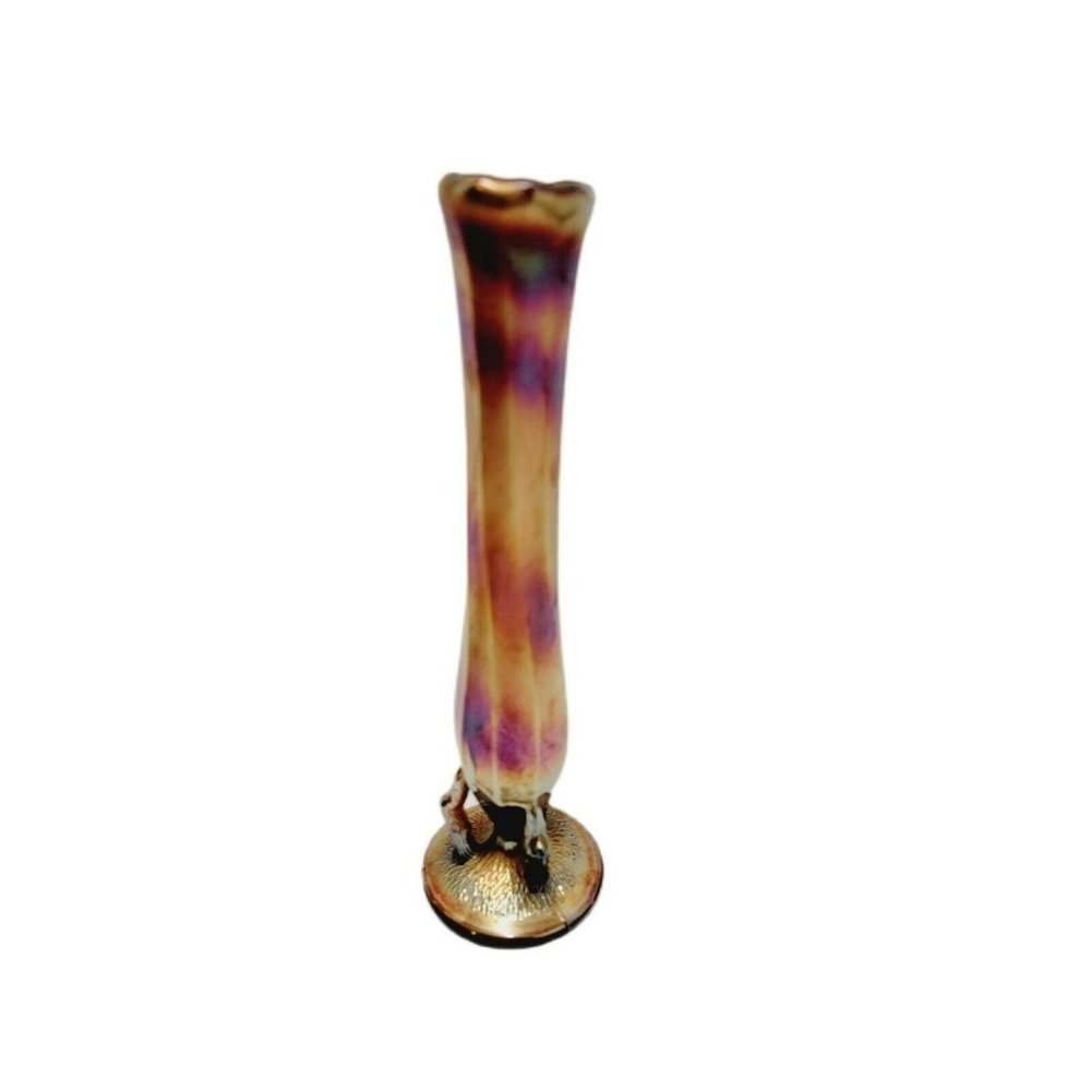 VINTAGE (SLIM) Rainbow Ribbed Ruffled GLASS (BUD) VASE Beautiful Art Decor